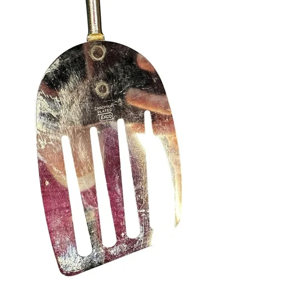 VTG EKCO Slotted Spatula Chromium Plated Black Handle Made in USA 13 Inch Turner - Picture 7 of 7